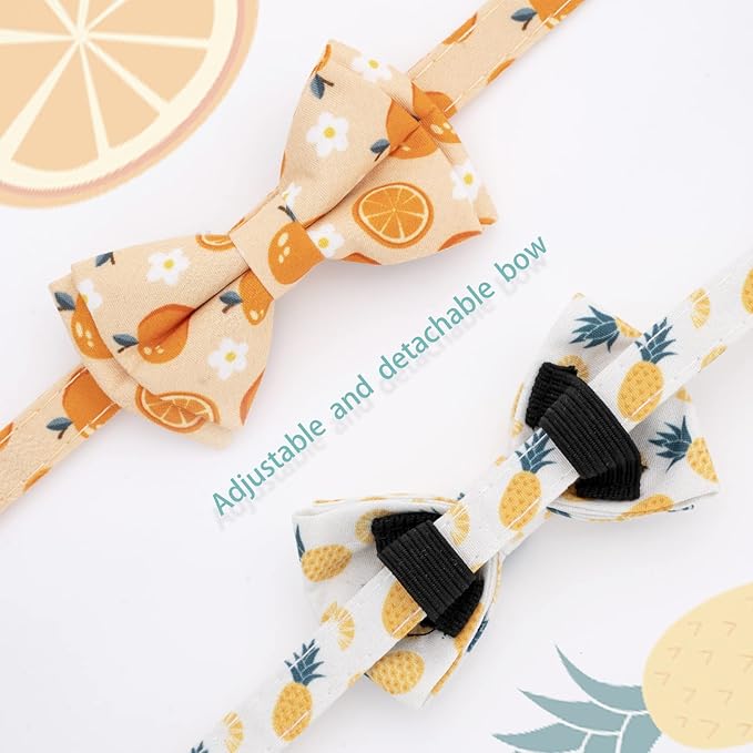 Faygarsle 2 Pack Cute Cat Collar With Bell Breakaway Bowtie for Male Female Cats - Soft Fancy Orange Yellow Pineapple Pattern Summer Collar for Boy Girl Cats