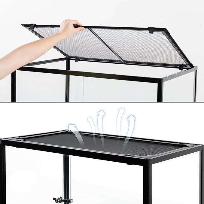 REPTIZOO 120 Gallon Tall Reptile Terrarium 24" x 24" x 48" Large Tempered Glass Reptile Tank, Front Opening Chameleon Cage with Top Screen Ventilation(Knock-Down)
