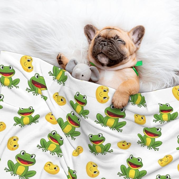 Reversible Pet Blanket for Easy Cleaning Maintenance, Frog Cartoon Cute Frogs, Double Sided Plush Dot Design Means Double Use Between Washes for Convenience