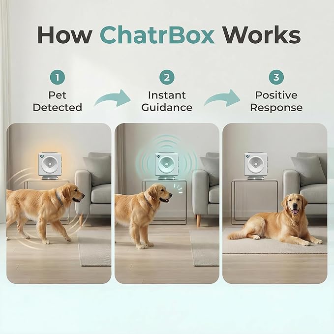 Humane Smart Pet Training Device – Motion-Activated Voice Guidance for Immediate Behavior Control, Works Automatically When You’re Not Home (No Shock, No Collar, No Spray)