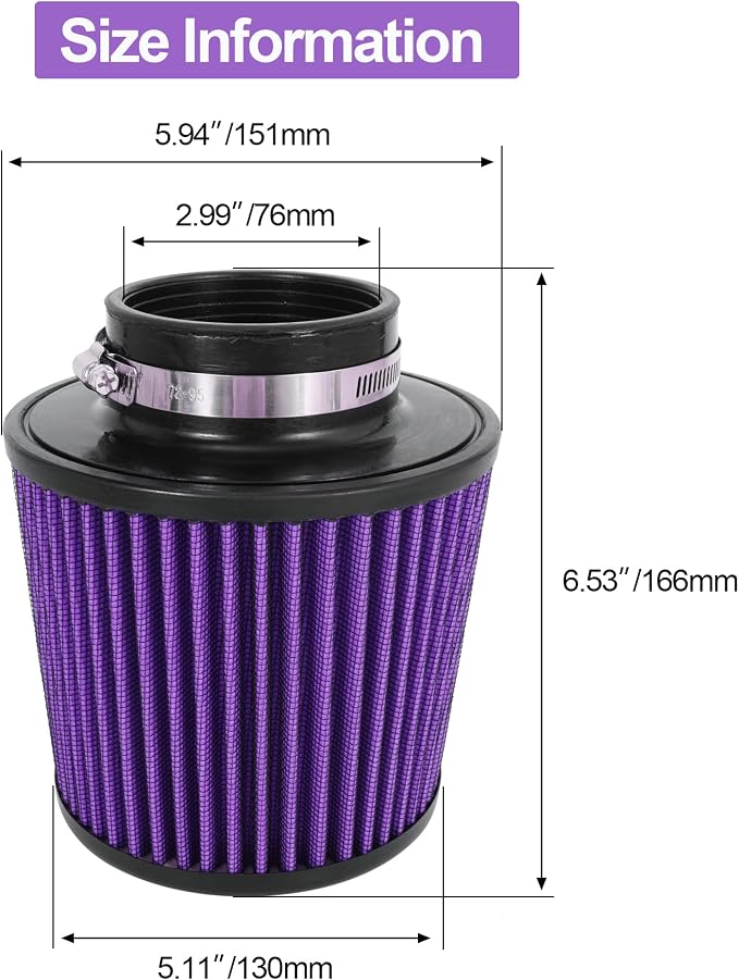 Cold Air Intake Filter High Performance Washable Filter Clamp-On Replacement