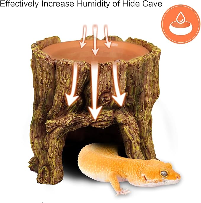 NANEEZOO Reptile Hide Cave 2 in 1 Reptile Humid Cave with Terracotta Water Basin Moisture Keeping and Shedding Help for Reptile Amphibians Leopard Gecko