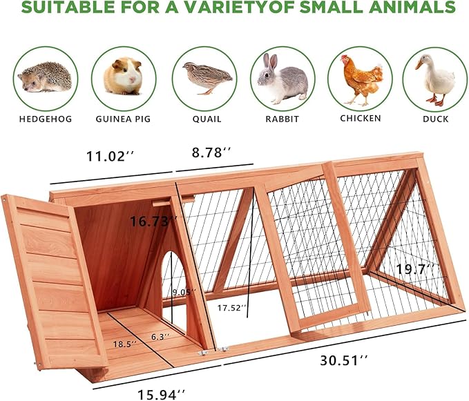 Chicken Coop, Chicken Run,Small Wooden Duck Coop Outdoor Quail Cage Rabbit Pet Hutch House Small Animals (Ntural Wood)