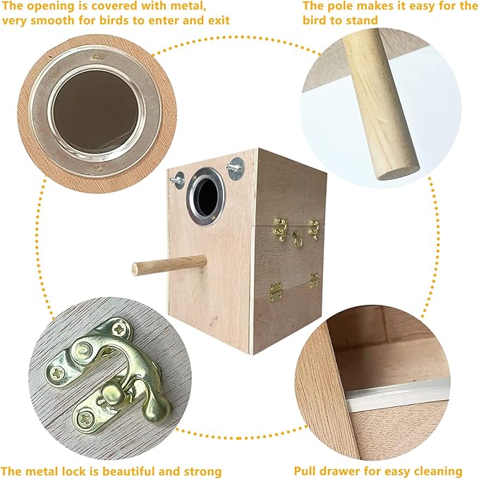 kathson Parakeet Nesting Box Wooden Bird Breeding Nest Parrots Mating House Wood Bird Aviary Budgie Cage Accessories for Cockatiel Finch Lovebirds Conure