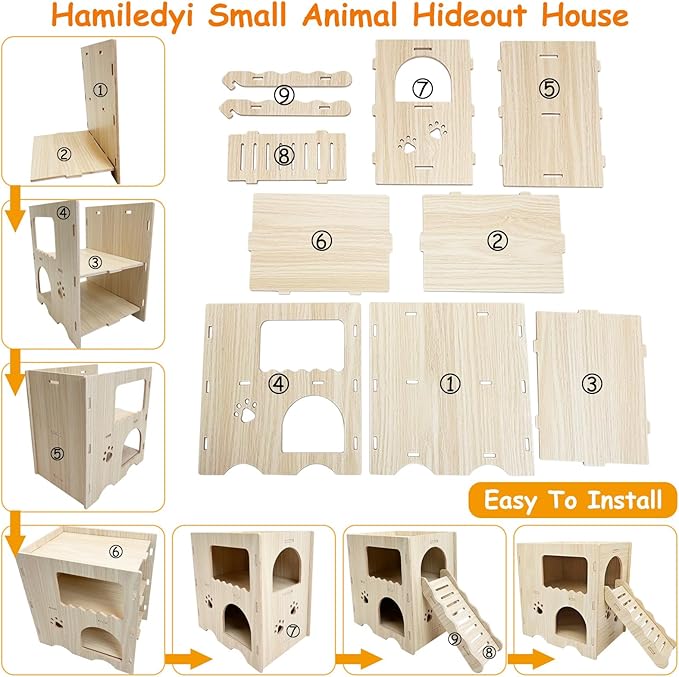 Hamiledyi Wooden Hamster Hideout Maze Double Layers Hamster Hut Small Animal Activity Toy with Ladder for Dwarf Hamster Gerbil Mouse Mice and Other Similar Sized Animals