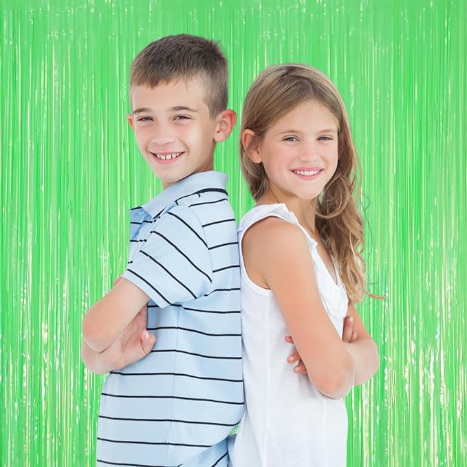 3 Pack 3.3 x 8.2 ft Pastel Green Foil Fringe Backdrop Curtains, Tinsel Streamers Party Decorations, Fringe Backdrop
