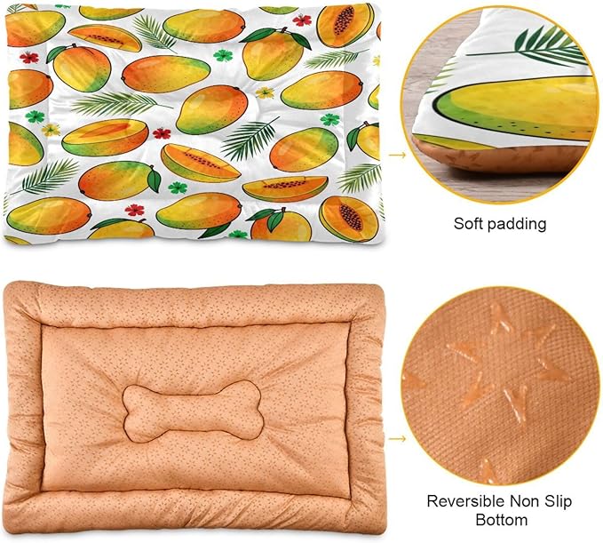 Mango Fruit Dog Beds Crate Pad Washable Pet Mat for Dogs Cats, Non-Slip Travel Bed Pad, Indoor Outdoor Kennel Pad 24x18in