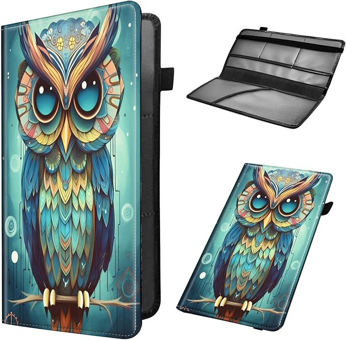 Car Registration & Insurance Holder, Leather Glove Box Organizer, Cool Accessories for ID, Driver's License Cards & Essential Documents, Business Cards, Men & Women, Fantasy Owl