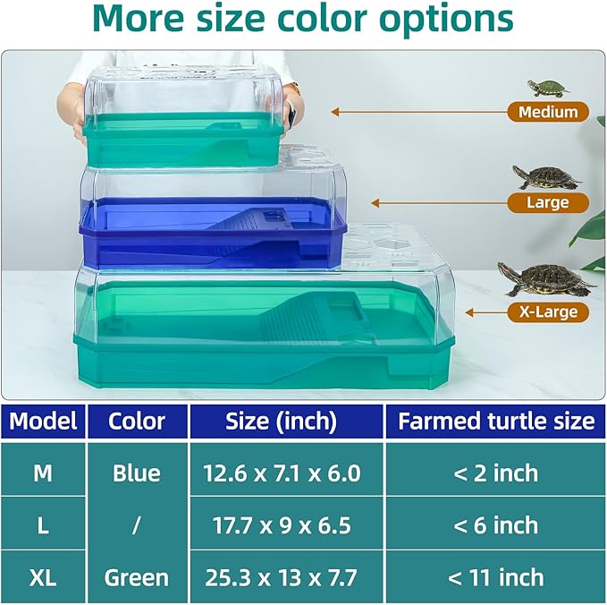 Turtle cage Tortoise Terrarium with Pump＆Filter with Shower Function Easy to Change Water and Clean Water for Turtle Horned Frog Hermit Crab (Green, Medium)