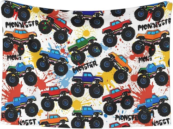 Reversible Plush Dot Pet Blanket for Dogs and Cats, Grunge Monster Truck Car Art, Ultra Soft Two Sided Design with Warm Fuzzy Side and Smooth Side for Comfort