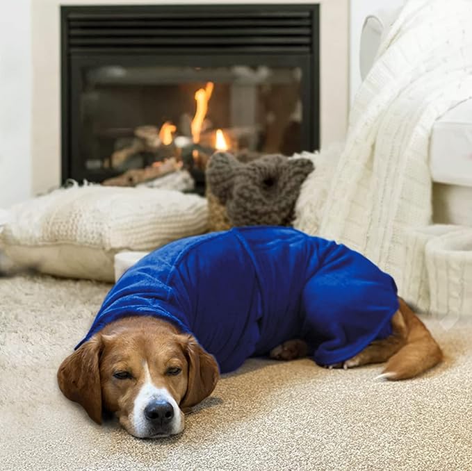 Geyecete Dog Drying Coat - Fast Drying Dog Bath Robe Towel - Microfibre Super Absorbent Pet Cat Bath Towel, Luxuriously Soft Blue M