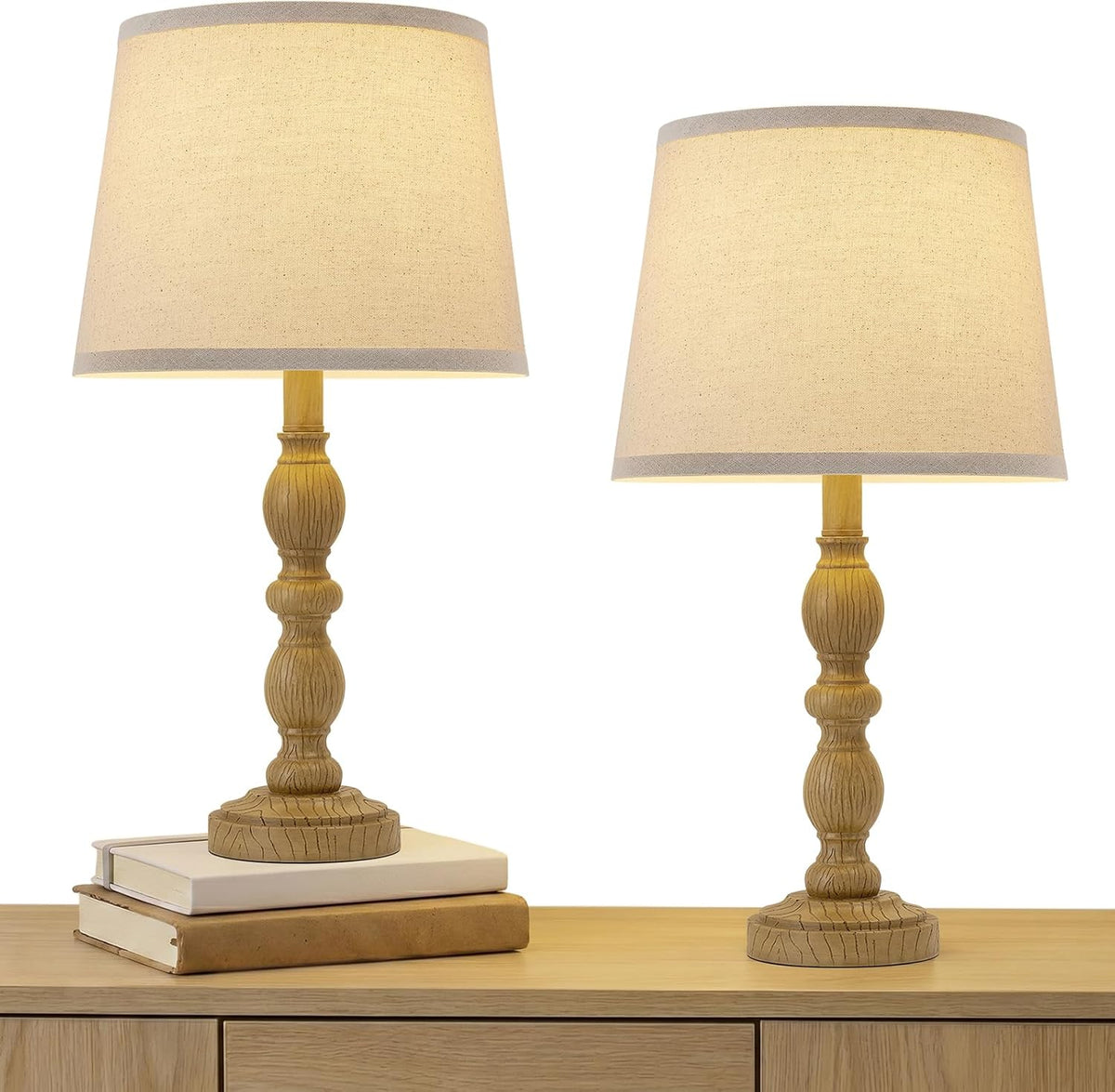 Table Lamps Set of 2, 20.5" Rustic Farmhouse Bedside Lamps with Linen Shade