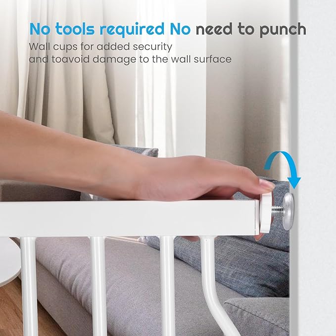 Owlie Adjustable Safety Gate for Stairs - 29-57'' Wide, 30.5'' Tall, No Drilling, Pressure Mount, White