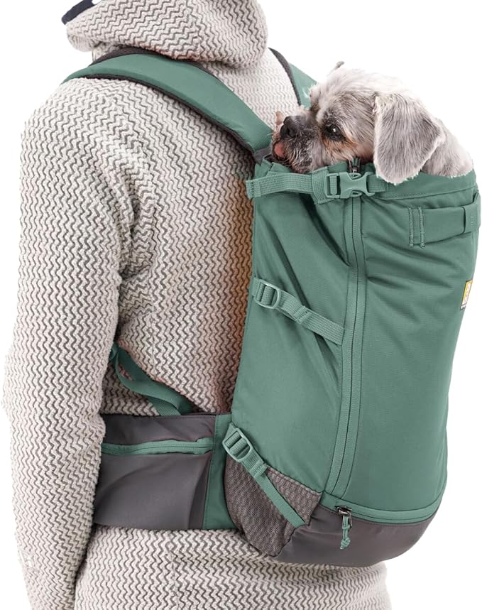 Ruffwear, Hitch Hiker Dog Backpack Carrier, Hands-Free Dog Carrier Backpack with Breathable Mesh, EVA Foam Padding, Durable Polyester, Lightweight Design for Small Dogs, River Rock Green, X-Small