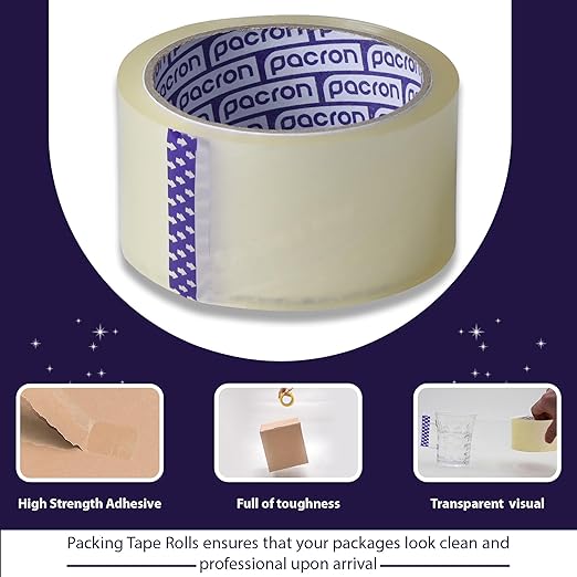 Clear Packing Tape - 12 Heavy-Duty Wrapping Tape - 55-Yard Length, 660 Total Yards 1.88-Inch Wide Strong Adhesive Rolls for Moving Boxes, Office Packaging, Storage Organization & Warehouse Shipping