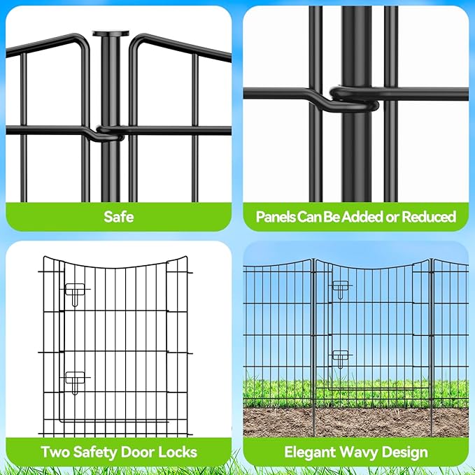 INJOPEXI Garden Fence 6 Panels 11.8ft(L)×30in(H) Decorative Garden Fences Outdoor with 5 Panels + 1 Gate, Rustproof Metal Wire No Dig Temporary Animal Barrier Fencing Border Dog Fence for Yard Patio
