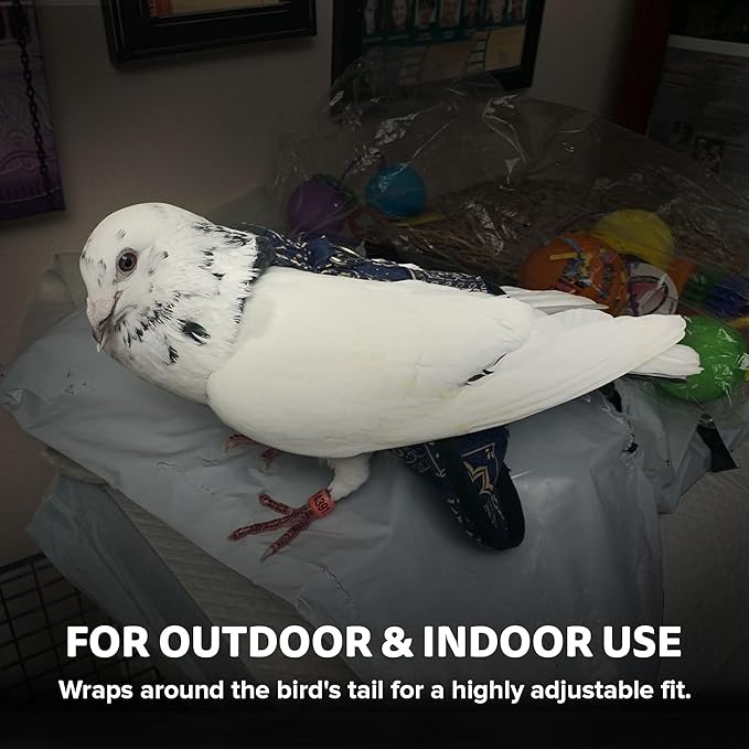 Bird Diaper, Wrap Around, for Larger Pigeons, Small Breed Hens & Roosters, Leak-Proof Design, Comfortable Fleece Strap Bird Harness with Sewn-in Liner & Secure Hook and Loop Closure - XS, Leopard