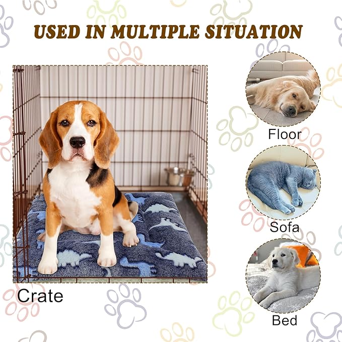 Cat Dog Bed Mat & Blanket, Reversible Pets Crate Pad Bed Mat and Ultra Soft Warm Fleece Calming Blanket for Small Puppy Kitty, Washable