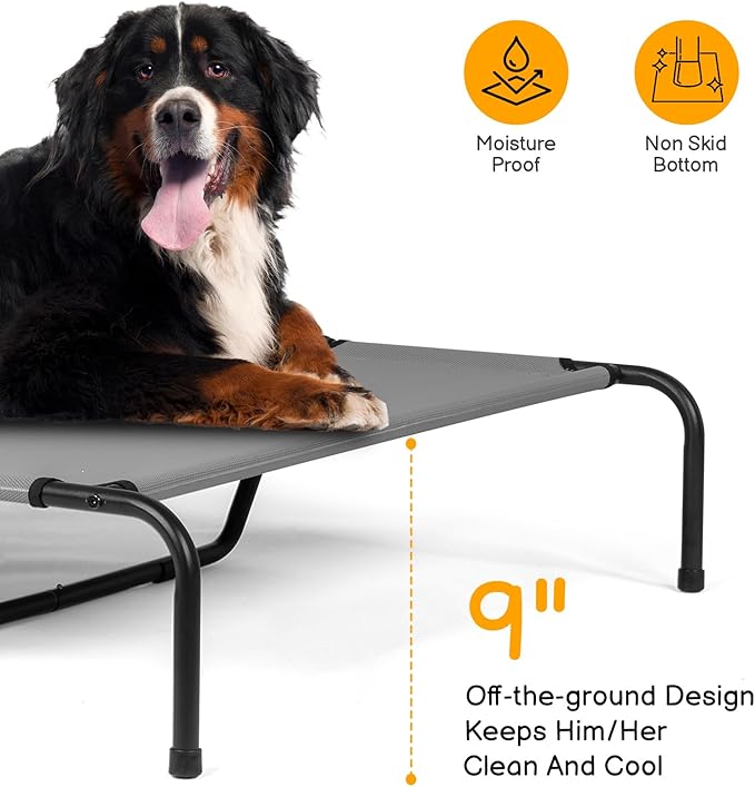 Elevated Pet Products Beds Outdoor Dog Cot for Large Dogs, Raised Dog Hammock Cooling Bed Frame with Washable Cooling Breathable Mesh Anti-Slip Feet, Indoor & Outdoor Pet Dog Bed, 60 Inche Light Gray