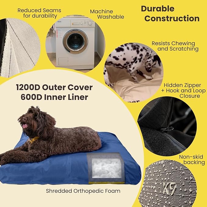K9 Ballistics Tough Rectangle Pillow Dog Bed - Removable Cover, Washable, Durable & Water Resistant Dog Bed - Large, Taupe Premium Finish