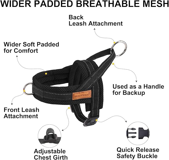 BEAUTYZOO Dog Harness for Small Dogs, No Pull Dog Harness and Leash Set, Soft Escape Proof Puppy Vest Harness with Handle, Reflective Lightweight Step in Harness for Girl Boy Dogs, Black S