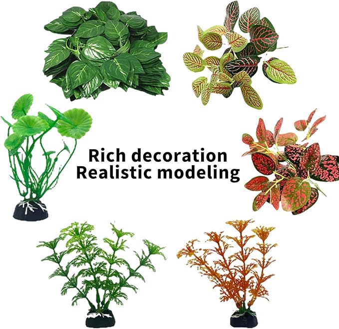 kathson 8 PCS Reptile Vines Plants Flexible Bendable Jungle Climbing Vine Terrarium Plastic Plant Leaves Pet Tank Habitat Decor for Bearded Dragons Lizards Geckos Snakes Frogs and More Reptiles