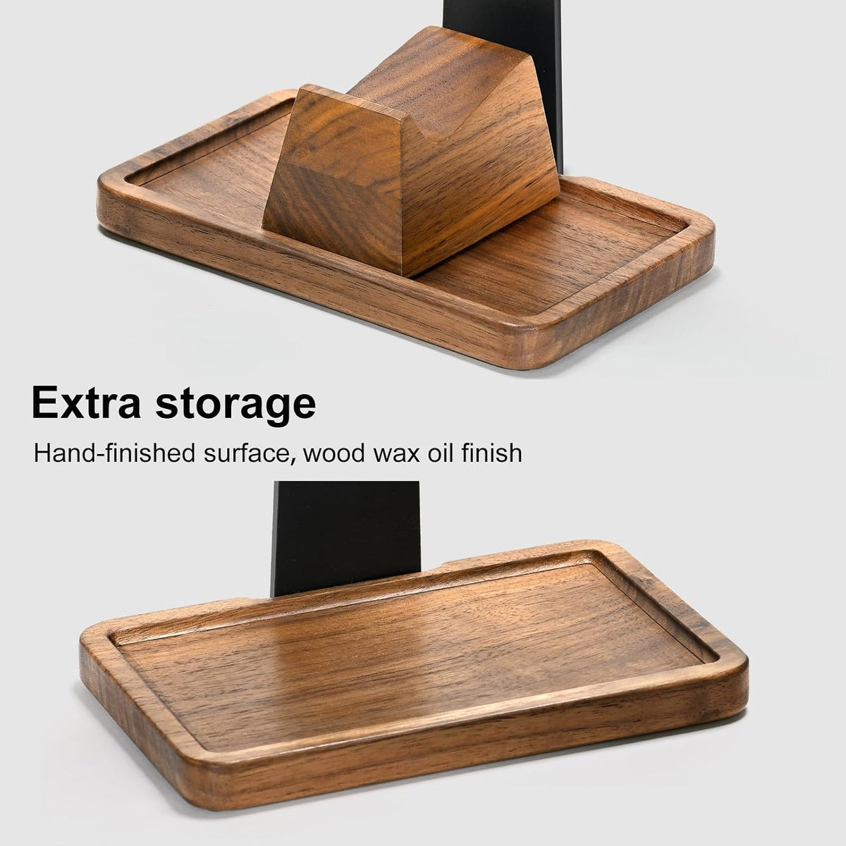UPERGO Walnut Headphone Stand with Controller Holder & Storage Base