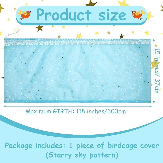 Shappy Large Bird Cage Cover, Bird Cage Seed Catcher, Adjustable Star Pattern Nylon Mesh Net for Parrot Parakeet Macaw Pet Supplies(Blue)