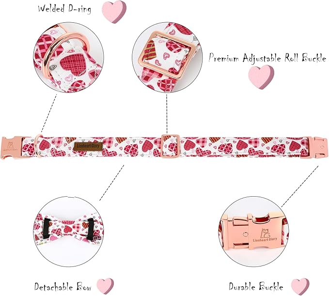 Lionheart glory Heart Dog Collar, Adjustable Dog Collar with Bowtie, Pet Gift Collar for Dog Soft Bowtie Dog Collars for Large Dogs