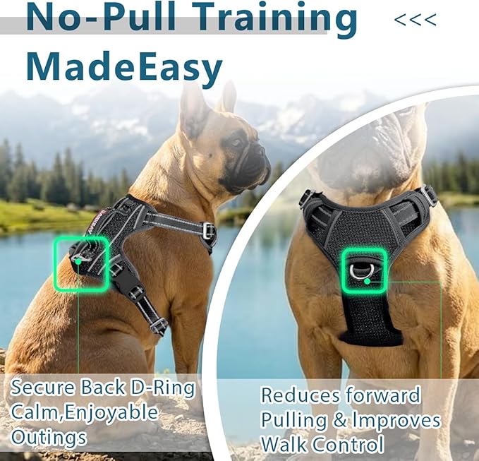 BARKBAY Dog Harness No Pull with ID Tag Pocket - Heavy Duty, Reflective, Easy Control for Large Dogs(Black,XL)