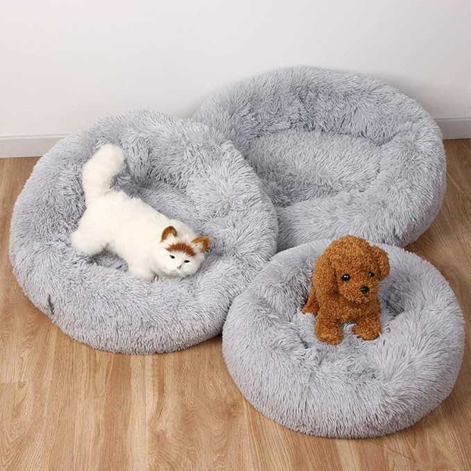 otoez Kitten Puppy Bed Extra Small XS Round Dog Cat Beds Anti Anxiety Plush Pet Calming Donut Bed with Non-Slip Waterproof Bottom, Washable (15.7", Light Grey)