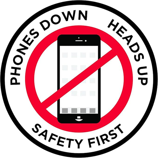 "Phones Down Heads Up" Safety Sign - Laminated Adhesive Floor Signs by Graphical Warehouse (16)