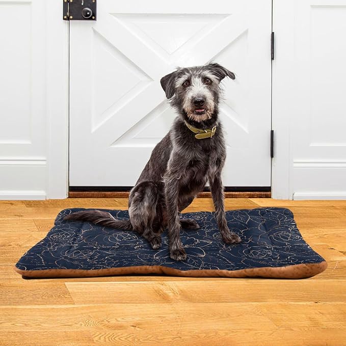 Dark Blue Floral Pet Bed Cute Dog Bed Mat Absorbing Non Slip Pad Pet Sleeping Mat for Small, Medium, and Large Dogs Puppy Cat 24 in x 18 in