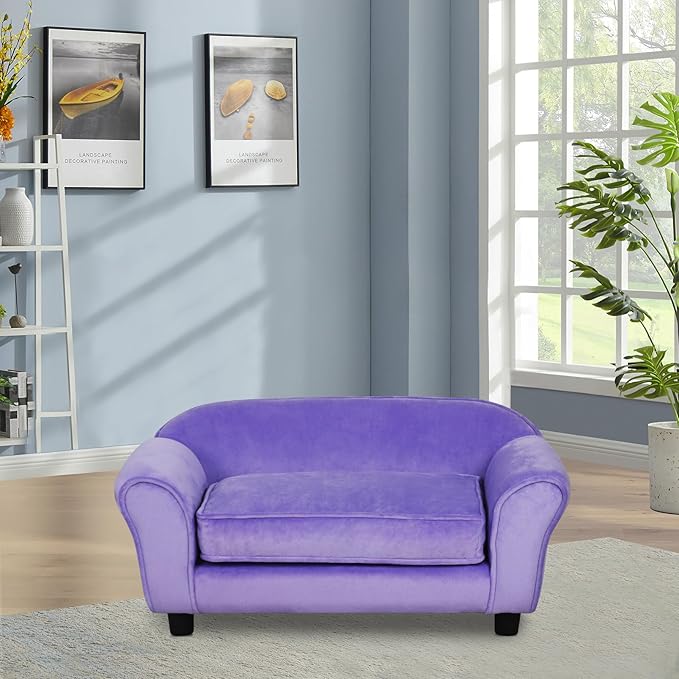 Getifun Small Dog Sofa Bed, Velvet Cat Couch with Washable Cushion & Plastic Legs (29 x 16 x 12.7 inches (Purple)