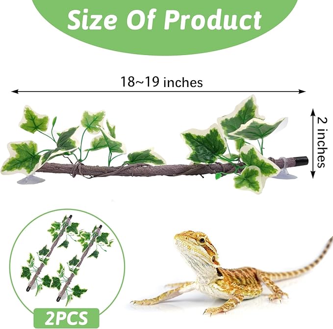 VCEPJH Reptile Climbing Branch Decor 2 Pcs Bendable Jungle Vine with Suction Cup Terrarium Plant Decoration for Gecko Bearded Dragons, Snake,Frogs, Chameleons Cage Accessories (V)