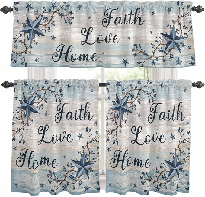 Vintage Farmhouse Kitchen Curtains Set 3 Piece
