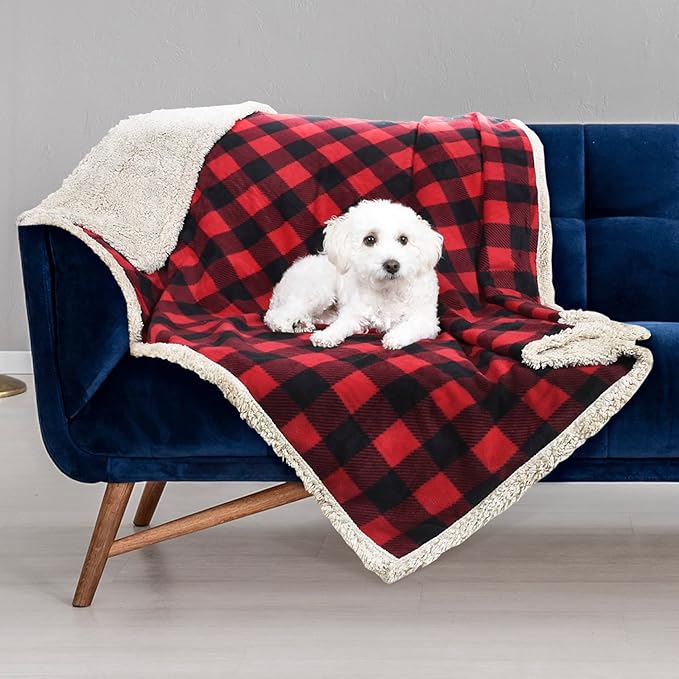 Waterproof Dog Blanket,Premium Pet Puppy Cat Soft Fleece Sherpa Throws Blanket Cushion Mat for Car Seat Furniture Protector Cover Small 50" x 30" by Pawsse Plaid Red