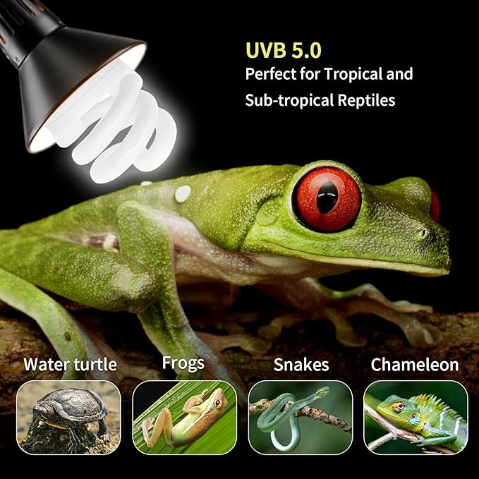 UVB Light Bulb for Reptiles, 9W 10.0 UVA UVB Heat Lamp Bulbs Ideal for Rainforest Reptiles, Bearded Dragons Lizard Turtle Tortoise Iguanas Chameleons Snake (1 Pack)