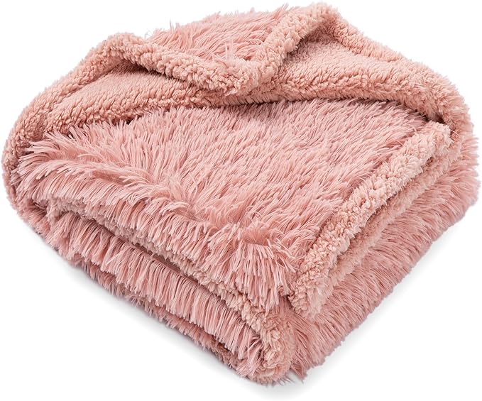 Pink Fluffy Long Faux Fur Pet Throw Blankets for Dogs Waterproof Pet Blanket for Puppy Cats Couch Protector Mat Love Bed Cover Washable(Pink,S)