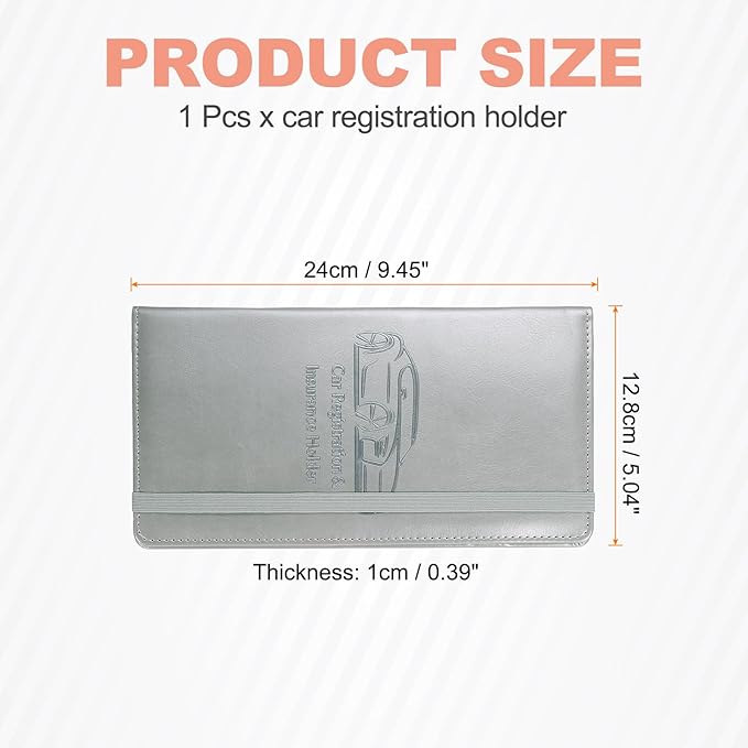 HARFINGTON Car Registration and Insurance Holder 9.45" x 5.04" PU Leather Vehicle Glove Box Organizer Storage Accessories Men Women Car ID Holder for License ID Card Bank Card, Gray