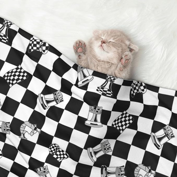Double Sided Pet Mat for Dog Bed Topper Cat Blanket Furniture Protector, Checkered Race Waving Flag, Reversible Plush with Tactile Dot Pattern for Style Change
