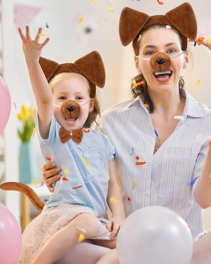 Zhanmai 5 Pcs Carnival Animal Costume Kid Bear Puppy Dog Pup Kangaroo with Tutu Ear Headband Bowtie Tail Paws for Boys Girls