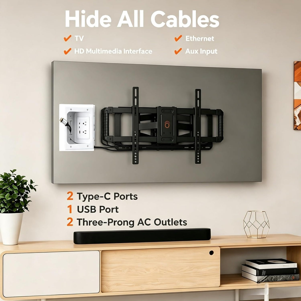in Wall Cable Management Kit TV Cable Hider Wall Kit Recessed TV Outlet Box