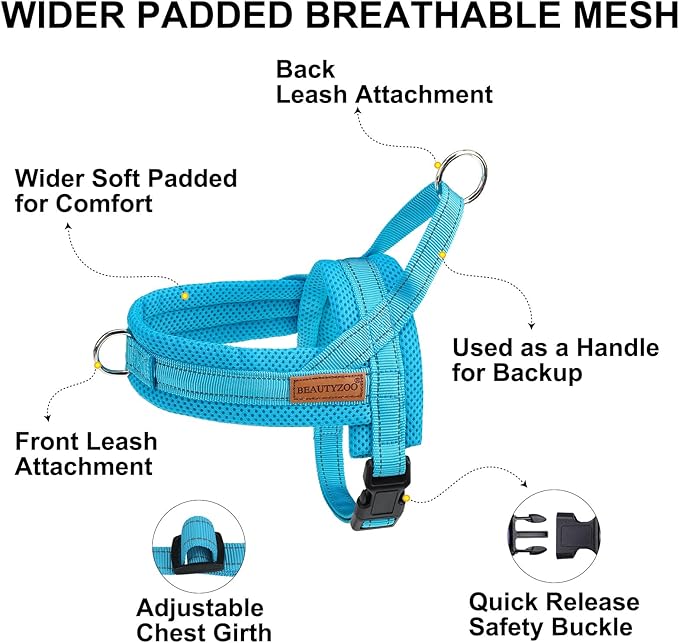 BEAUTYZOO Dog Harness for Small Dogs, No Pull Dog Harness and Leash Set, Soft Escape Proof Puppy Vest Harness with Handle, Reflective Lightweight Step in Harness for Girl Boy Dogs, Blue S