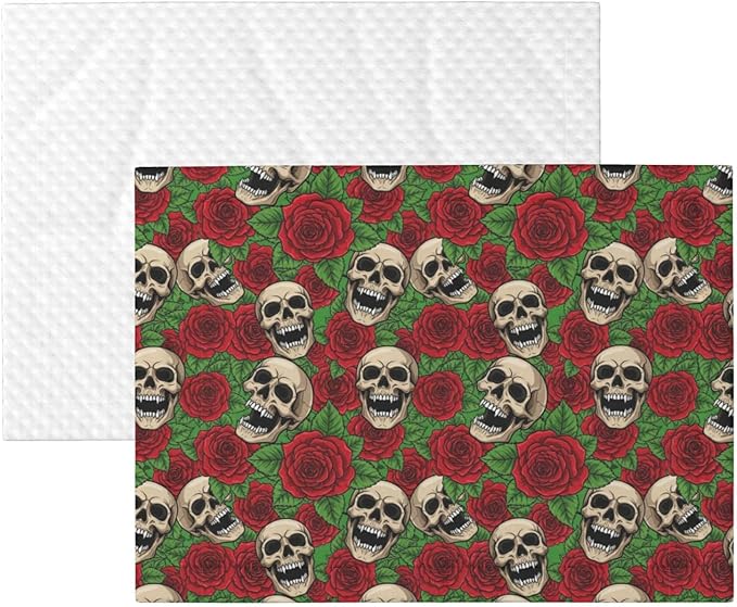 Double Sided Pet Mat for Dog Bed Topper Cat Blanket Furniture Protector, Floral Rose Flowers Day of The Dead Sugar Skulls, Reversible Plush with Tactile Dot Pattern for Style Change