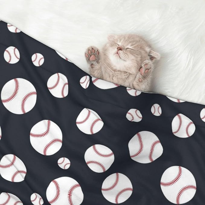 Double Sided Plush Pet Blanket with Cozy Dot Texture and Smooth Reverse, Baseball Softball Grey, Reversible Throw for Dogs Cats on Couches Beds Crates