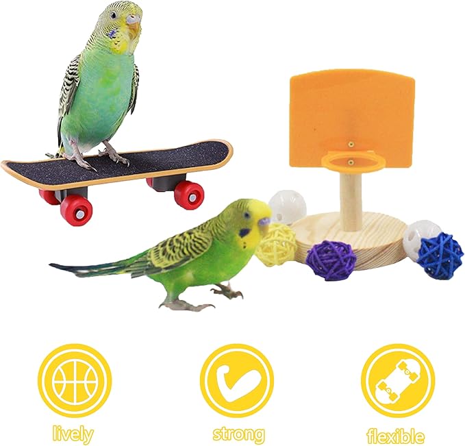 5 Packs Bird Toys Parrot Training Toys Parrot Wooden Block Puzzles Toy Bird Basketball Toy Small Sepak Takraw Bird Skateboard Bird Stacking Toy for Birds Parrot Training