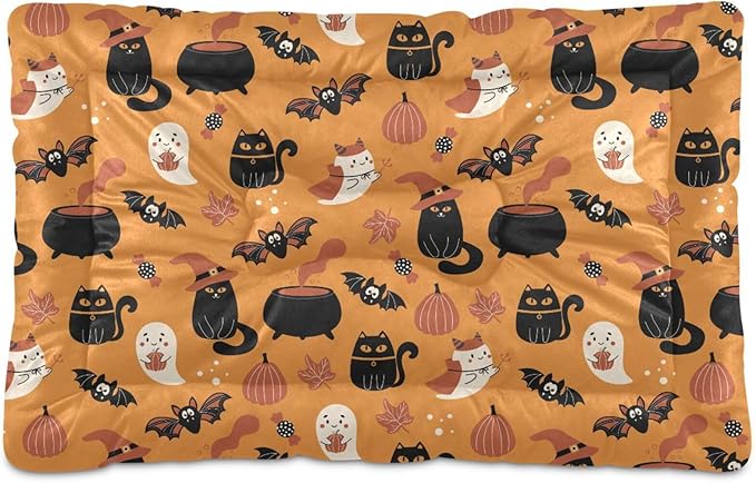 Pet Bed Halloween Cat Bat Witch Dog Bed Mat Absorbing Non Slip Pad Pet Sleeping Mat for Small, Medium, and Large Dogs Puppy Cat 36 in x 24 in