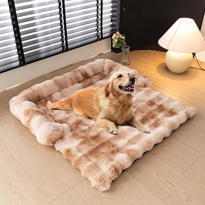 Pet Couch Covers for Sofa, Dog Couch Cover Protector, Fuzzy Sofa Cover Cream Square Plaid Dog Bed Plush Dog Mat for Furniture Protector for Large Medium Dogs and Cats