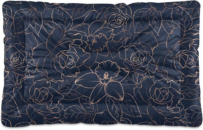 Dark Blue Floral Pet Bed Cute Dog Bed Mat Absorbing Non Slip Pad Pet Sleeping Mat for Small, Medium, and Large Dogs Puppy Cat 24 in x 18 in